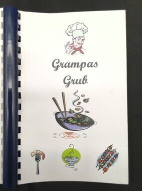 Grampas Grub Spiral-Bound Recipe Book - White with Colorful Food Graphics
